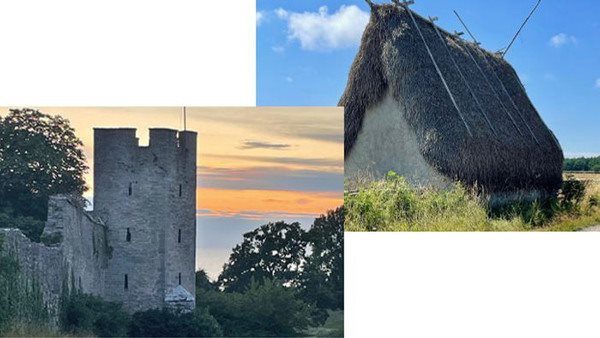 Två fotografier av olika byggnader i Visby.