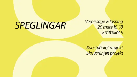 En gul affisch med vita bokstäver och siffror.