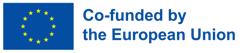 Europeiska unionens logotyp med den europeiska flaggan i bakgrunden.