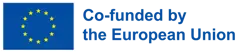 Europeiska unionens logotyp med den europeiska flaggan i bakgrunden.
