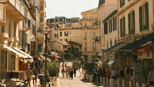 En gata i Biarritz. Vi hjälper våra deltagare ordna boende i Frankrike