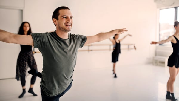 Shot of a group of young people dancing together in a studio