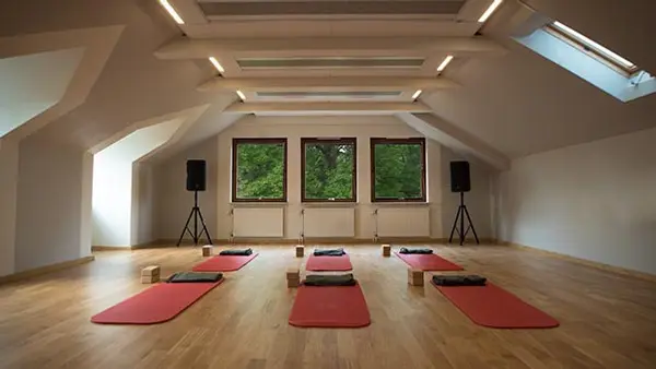 En bild på skolans scen och rörelserum.