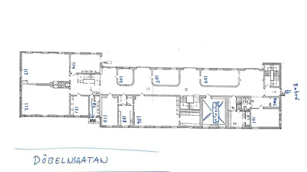 En ritning av en planl&ouml;sning f&ouml;r en byggnad.