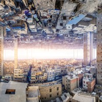 En flygbild av en stad med många höga byggnader.