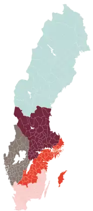 En karta &ouml;ver Sverige med olikf&auml;rgade omr&aring;den.