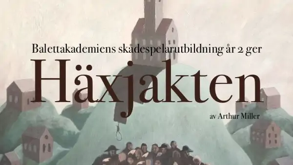 Målning av en kulle med hus på i blått, svart och grönt