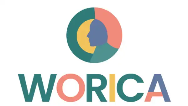 En kvinnas profil och orden worica genom collegekonst.