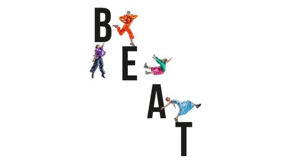 Dansare som dansar på texten BEAT på vit bakgrund