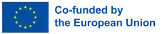 Europeiska unionens logotyp med den europeiska flaggan i bakgrunden.