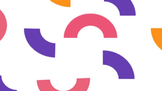 En vit bakgrund med olikfärgade former