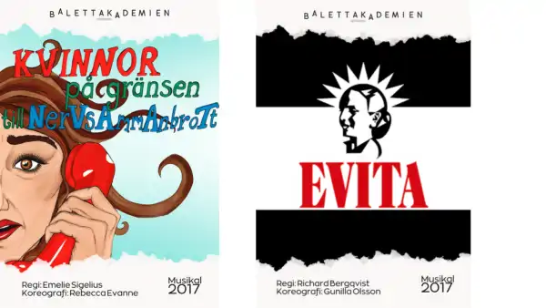 Bild på 2 st affischer för föreställningar.