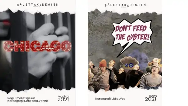 Bild på 2 st affischer för föreställningar.